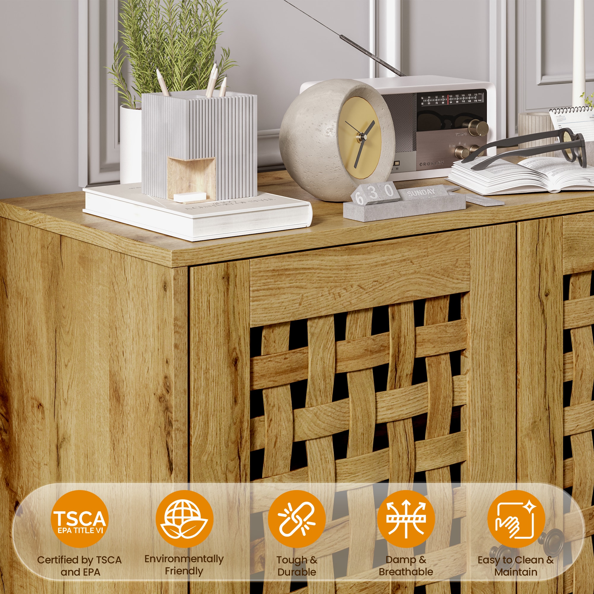 Vintage Buffet Sideboard With Wooden Doors And Adjustable Shelves_voghion.com